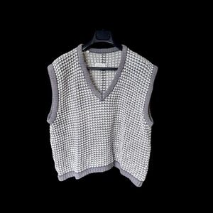 Vintage Esprit Neiman Marcus Sweater Vest Gray Women's Medium Oversized Distress